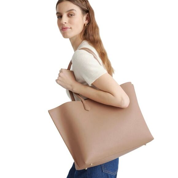 NWOT Quince Italian Leather Triple Compartment Shopper Tote Cappuccino Brown - Picture 2 of 12